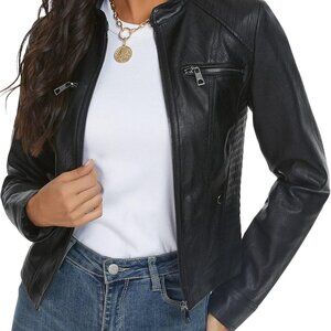 Black Faux Leather Jackets for Women Motorcycle PU Moto Biker Outwear Coat